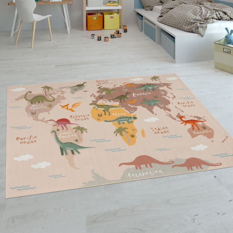 Paco Home - Kinder-Teppiche, Kurzflor-Teppiche für Kinderzimmer mit vers. Designs Spielteppiche Bunt 160x220 cm, Beige 2