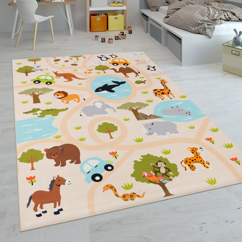 Paco Home - Kinder-Teppiche, Kurzflor-Teppiche für Kinderzimmer mit vers. Designs Spielteppiche Bunt 160x220 cm, Bunt 2