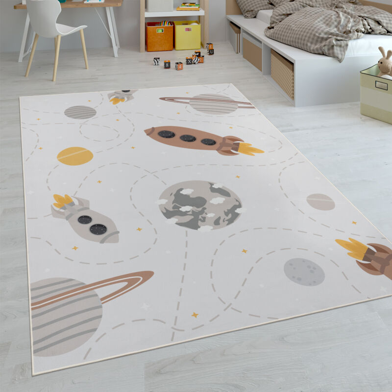 Paco Home - Kinder-Teppiche, Kurzflor-Teppiche für Kinderzimmer mit vers. Designs Spielteppiche Bunt 80x150 cm, Creme 2