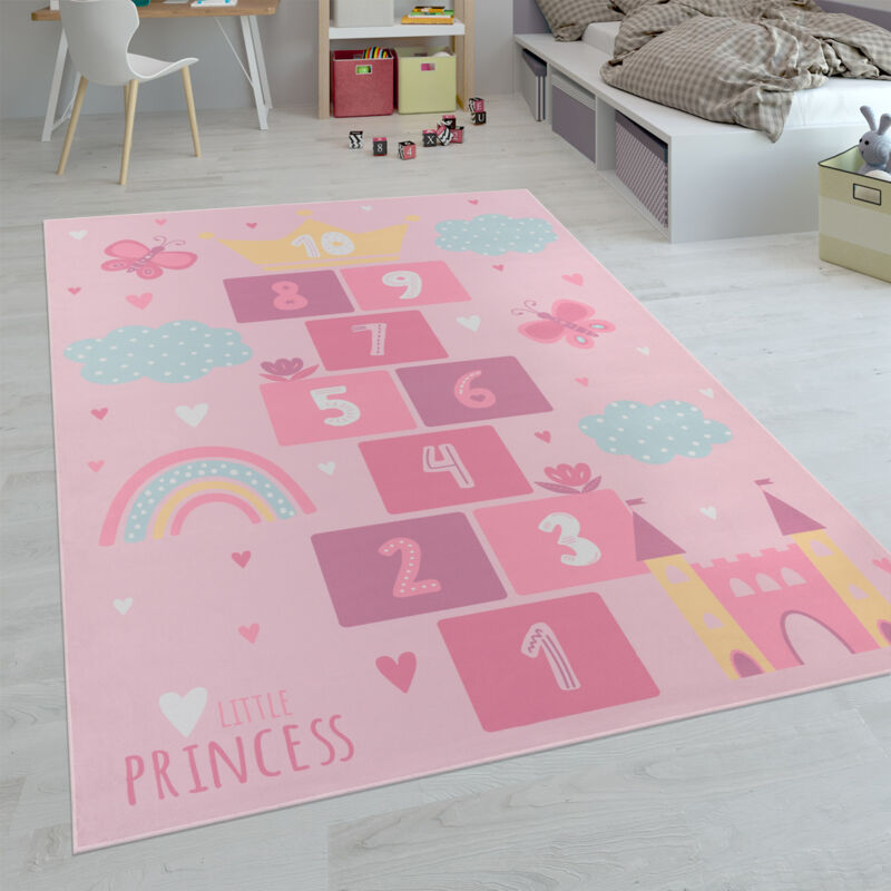 Paco Home - Kinder-Teppiche, Kurzflor-Teppiche für Kinderzimmer mit vers. Designs Spielteppiche Bunt 160x220 cm, Pink 4