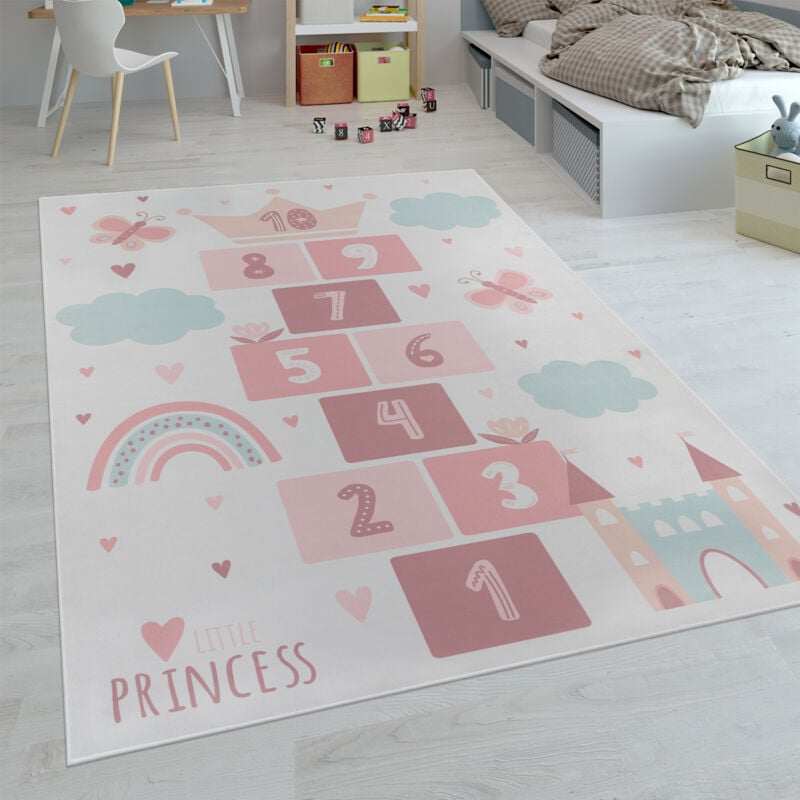 Paco Home - Kinder-Teppiche, Kurzflor-Teppiche für Kinderzimmer mit vers. Designs Spielteppiche Bunt 160 cm Rund, Creme 3