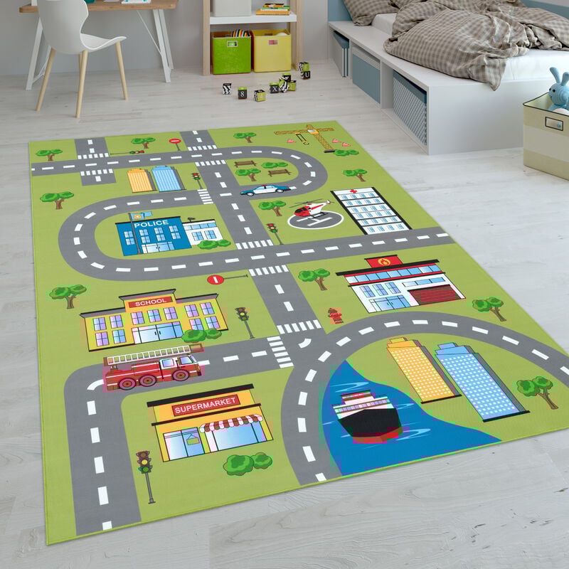 Paco Home - Kinder-Teppiche, Kurzflor-Teppiche für Kinderzimmer mit vers. Designs Spielteppiche Bunt 140x200 cm, Grün 3
