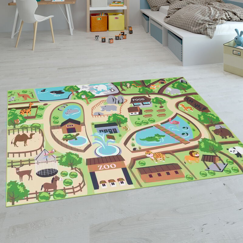 Paco Home - Kinder-Teppiche, Kurzflor-Teppiche für Kinderzimmer mit vers. Designs Spielteppiche Bunt Beige, 200 cm Quadrat