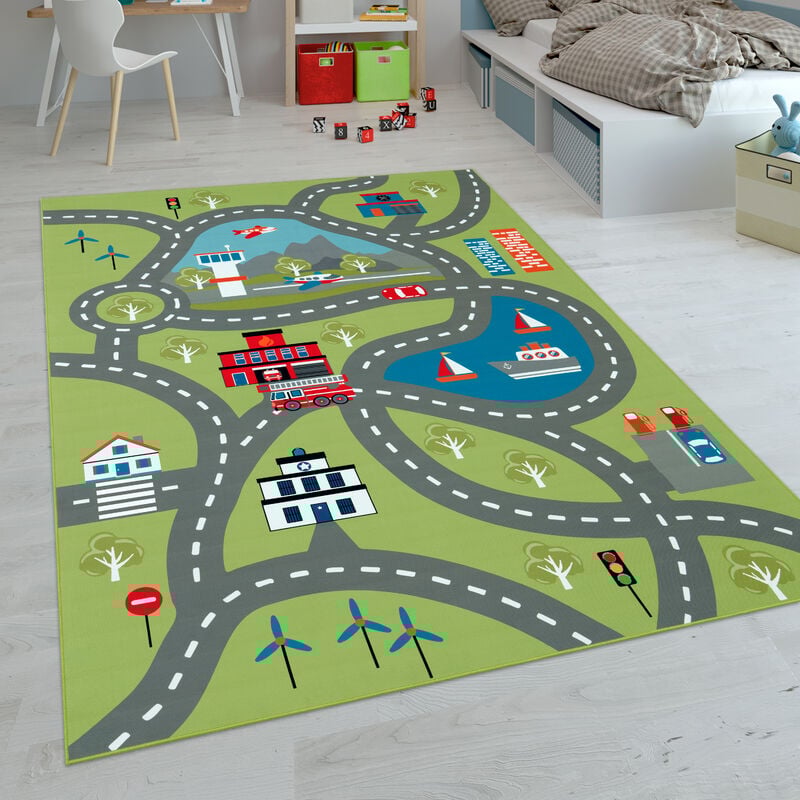 Paco Home - Kinder-Teppiche, Kurzflor-Teppiche für Kinderzimmer mit vers. Designs Spielteppiche Bunt 160x220 cm, Grün 2