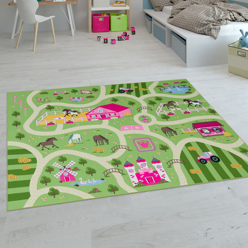 Paco Home Kinder-Teppiche, Kurzflor-Teppiche für Kinderzimmer mit vers. Designs Spielteppiche Bunt Grün, 100x200 cm