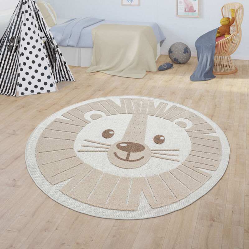 Paco Home - Kinderteppich Kinderzimmer Outdoor Teppich Rund Spielteppich Modern 3D Effekt ø 200 cm Rund, Beige