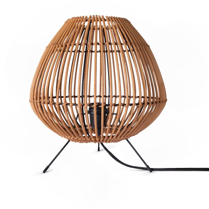Rattan Pendelleuchte Wohnzimmer Tischleuchte Boho Käfig Lampe Nachttisch Metall Natur (Ø31 cm), Tischleute - Typ 3 - Paco Home