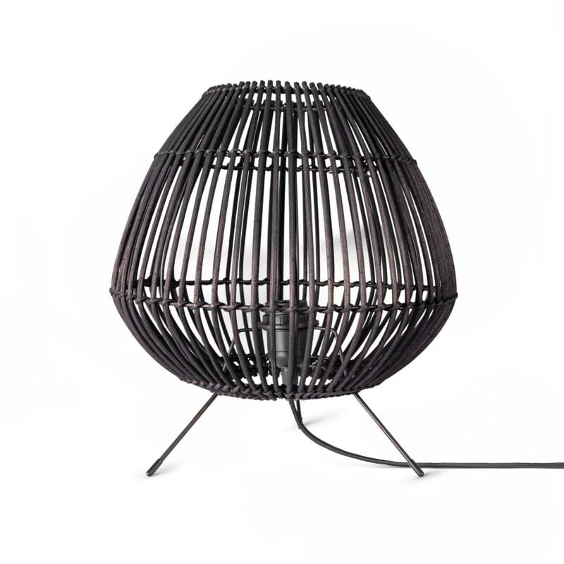 Rattan Pendelleuchte Wohnzimmer Tischleuchte Boho Käfig Lampe Nachttisch Metall Schwarz (Ø31 cm), Tischleute - Typ 3 - Paco Home
