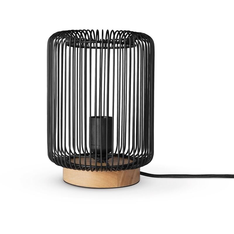 Paco Home Rattan Pendelleuchte Wohnzimmer Tischleuchte Boho Käfig Lampe Nachttisch Metall Schwarz (Ø16.5 cm), Tischleute - Typ 1