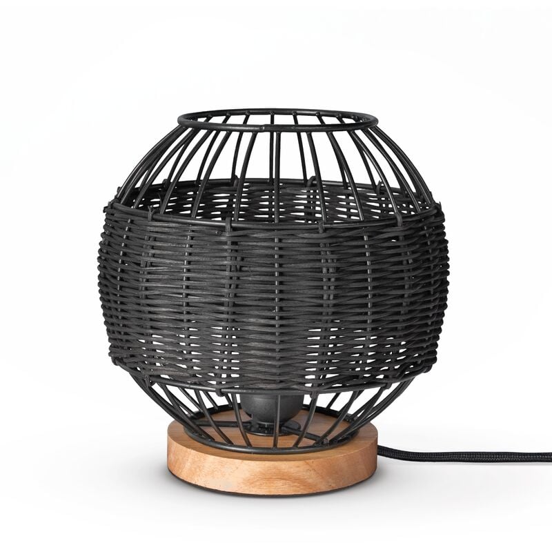 Rattan Pendelleuchte Wohnzimmer Tischleuchte Boho Käfig Lampe Nachttisch Metall Schwarz (Ø20 cm), Tischleute - Typ 5 - Paco Home