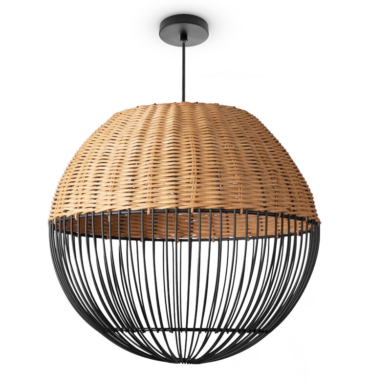 Rattan Pendelleuchte Wohnzimmer Tischleuchte Boho Käfig Lampe Nachttisch Metall Natur (Ø30cm), Pendelleuchte - Typ 1 - Paco Home