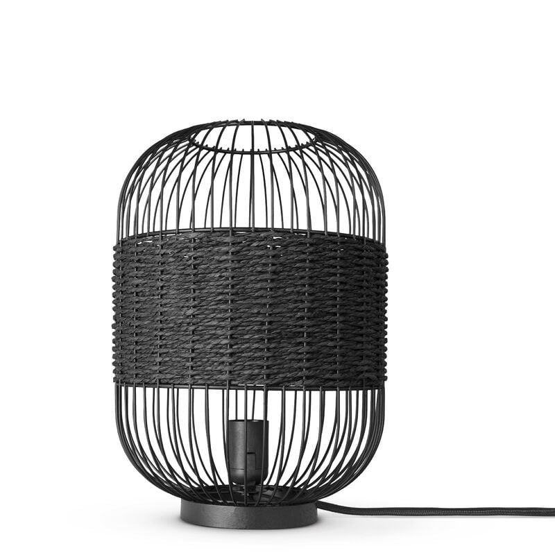 Rattan Pendelleuchte Wohnzimmer Tischleuchte Boho Käfig Lampe Nachttisch Metall Schwarz (Ø24cm), Tischleute - Typ 4 - Paco Home