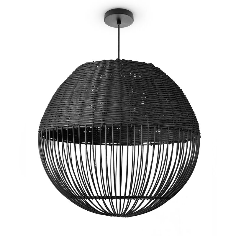 Paco Home Rattan Pendelleuchte Wohnzimmer Tischleuchte Boho Käfig Lampe Nachttisch Metall Schwarz (Ø30cm), Pendelleuchte - Typ 1