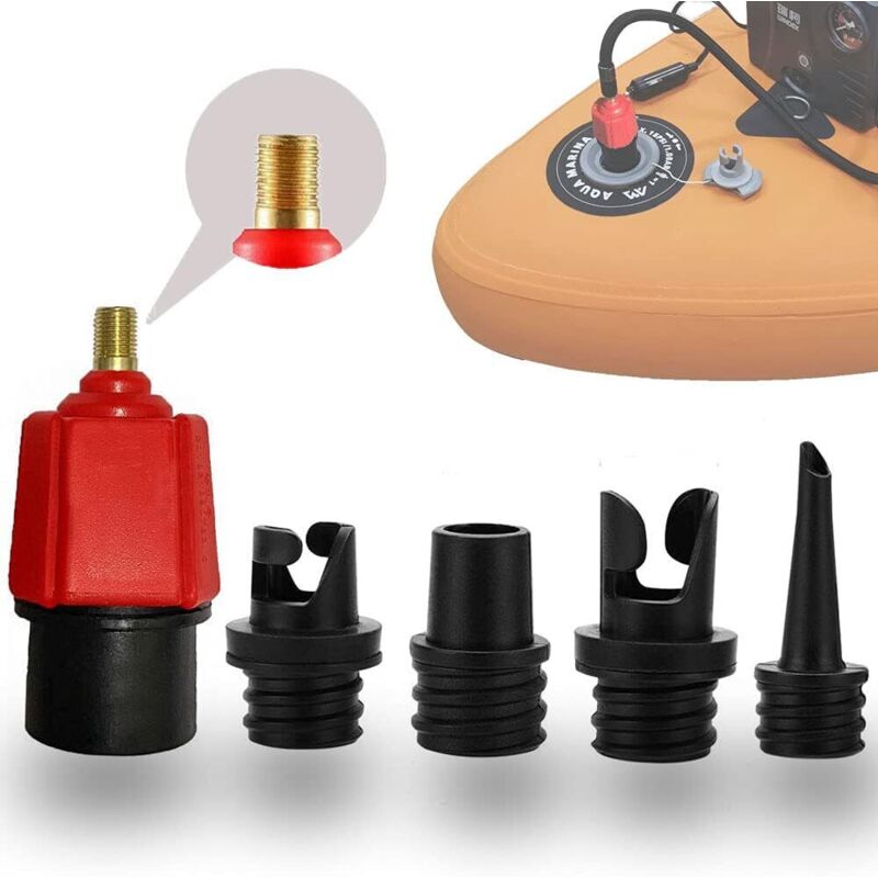 Paddleboard-Pumpenadapter, fipasen Aufblasbarer Luftventilkonverter mit 4 Gasdüse für Schlauchboote/Stand Up Paddle Board/Aufblasbares Bett/Beiboot,