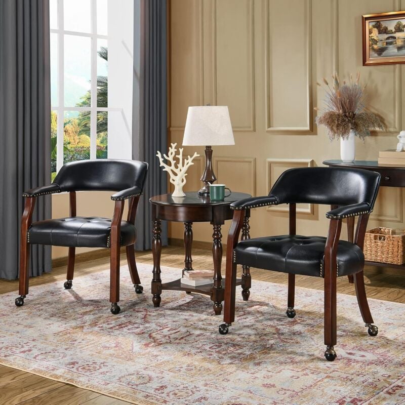 Padma House 2 er set Große Esszimmerstühle mit Rollen und Arme, Rolling Dining Stühles mit Rädern, Akzent Spiel Stühle-Boss Caption's-Stühle, 66CM x