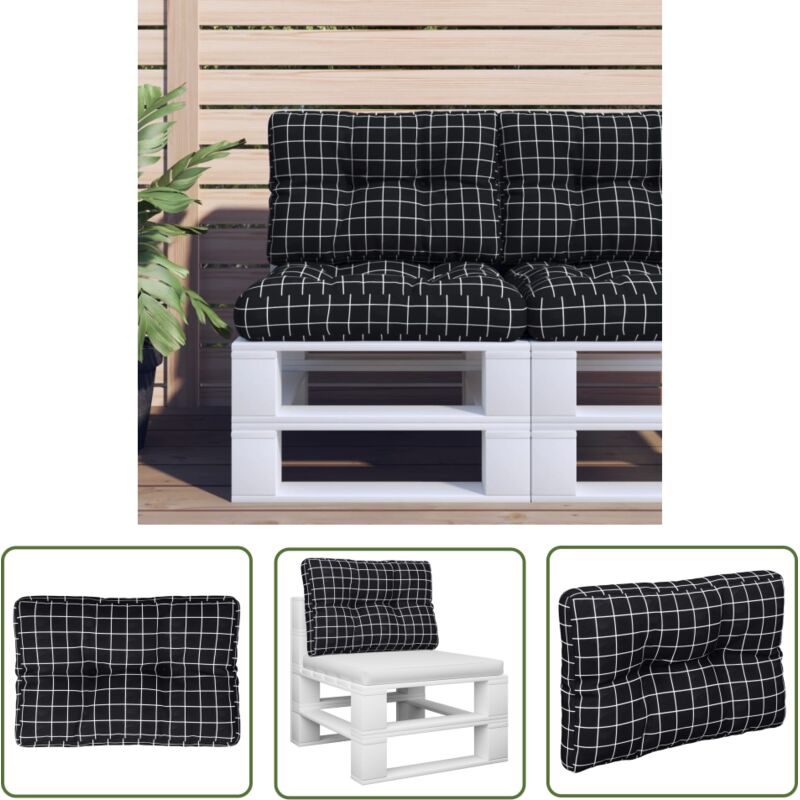 The Living Store Palettenkissen Schwarz Karomuster 60x40x12 cm Stoff - Sitzkissen - Palettenkissen - Gartenkissen - Outdoorkissen - Balkonkissen