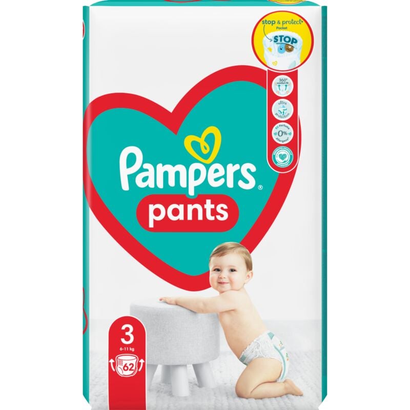 Pampers Pants 3 (6-11kg) – 62 Stk. Auslaufschutz