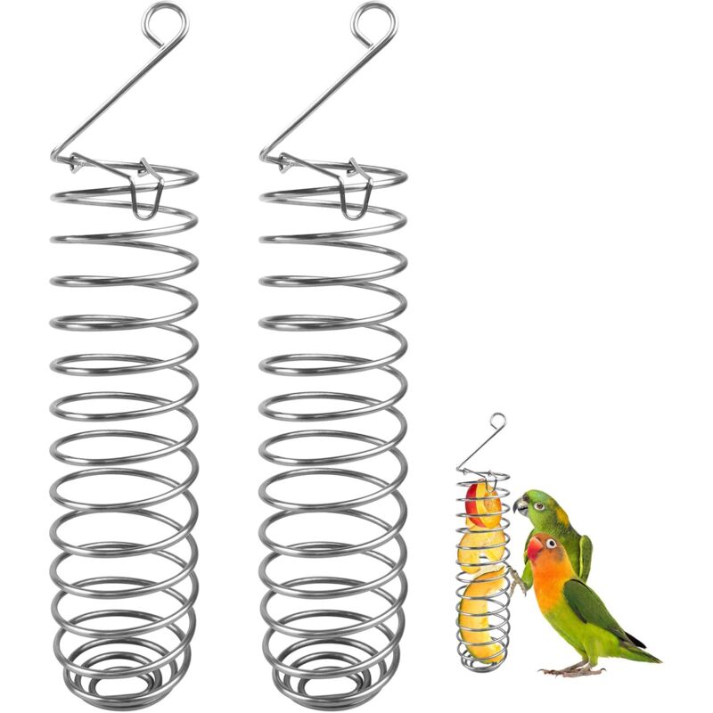 Papageien-Vogelfutterkorb, Edelstahl, Papageien-Hängeobstspender, Hirse-Gemüsehalter, Vogelkäfig-Fütterungszubehör für Sittiche, Sittiche, Aras (2
