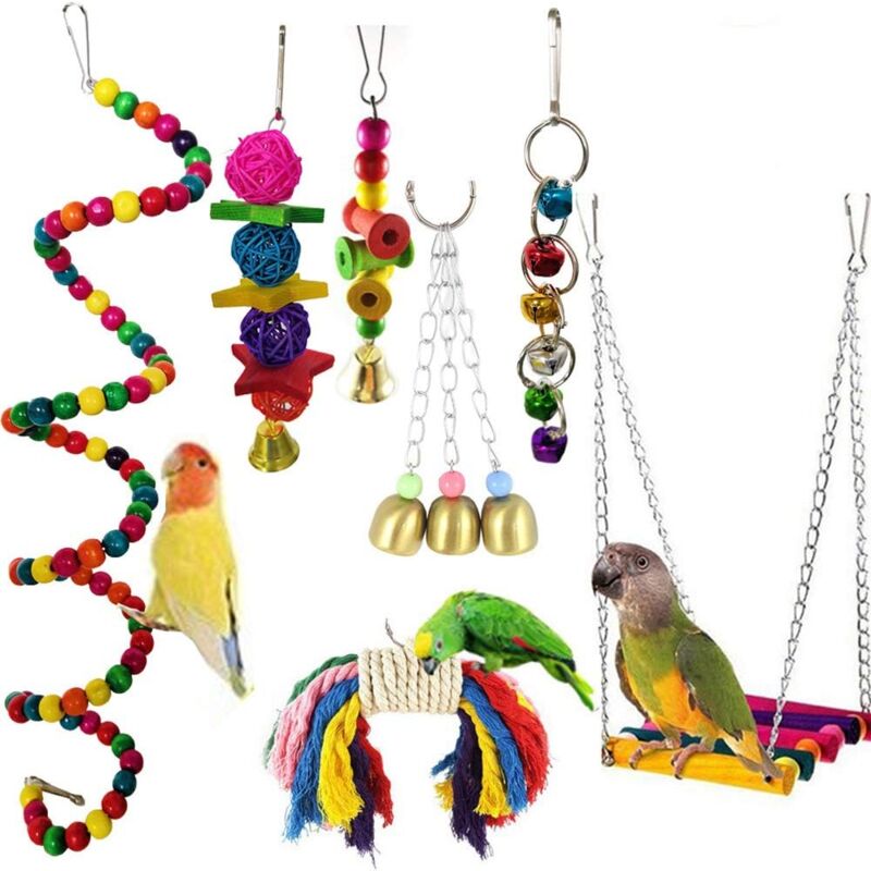 Papageien-Hängespielzeug, 7 Stück, Vogel-Papageien-Spielzeug, hängende Vogelglocke, Spielzeug, Vogelschaukel, Hängespielzeug, Vogelkäfig-Spielzeug