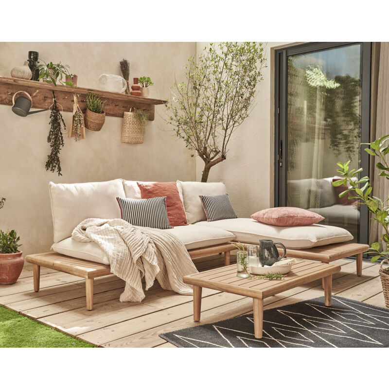 Papeete - gartenlounge für 4 personen + tisch - holz, metall und beigefarbene kissen - bois / beige