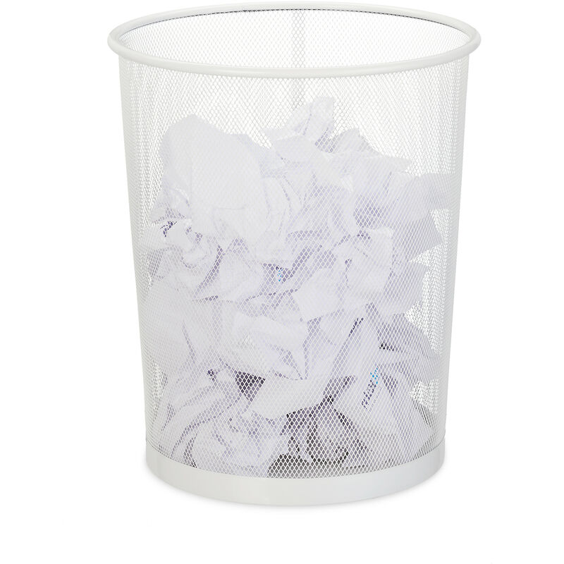 Relaxdays - Papierkorb, Büro & Jugendzimmer, offen, rund, Drahtgeflecht, Papiermülleimer, Metall, HxD: 35 x 29,5 cm, weiß