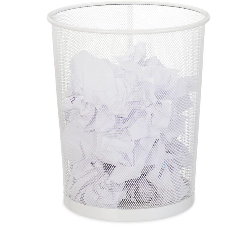 2 x Papierkorb, Büro & Jugendzimmer, offen, rund, Drahtgeflecht, Papiermülleimer, Metall, HxD: 35 x 29,5 cm, weiß