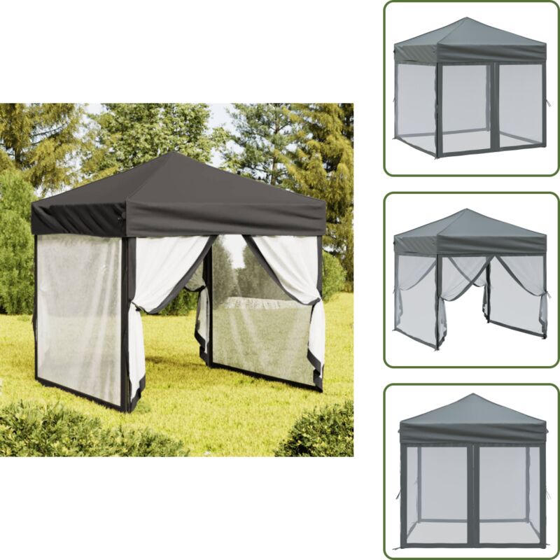 Partyzelt Faltbar mit Seitenwänden Anthrazit 2x2 m - Outdoor-Zelt - Gartenzelt - Partyzelt - Sonnensegel - Pavillon
