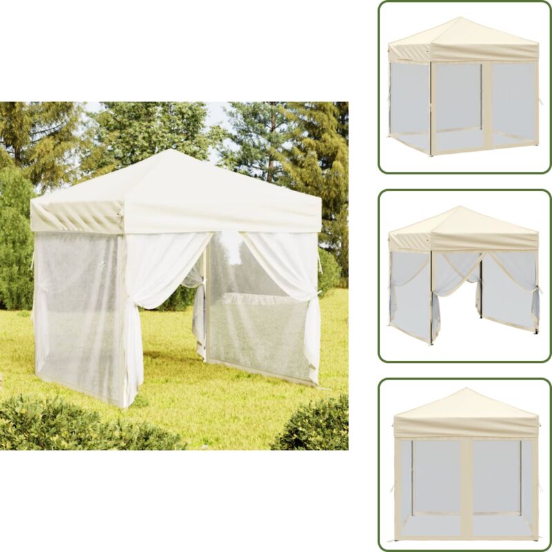 Partyzelt Faltbar mit Seitenwänden Creme 2x2 m - Outdoor-Möbel - Gartenzelt - Sonnenschutz - Partyzelt - Pavillon
