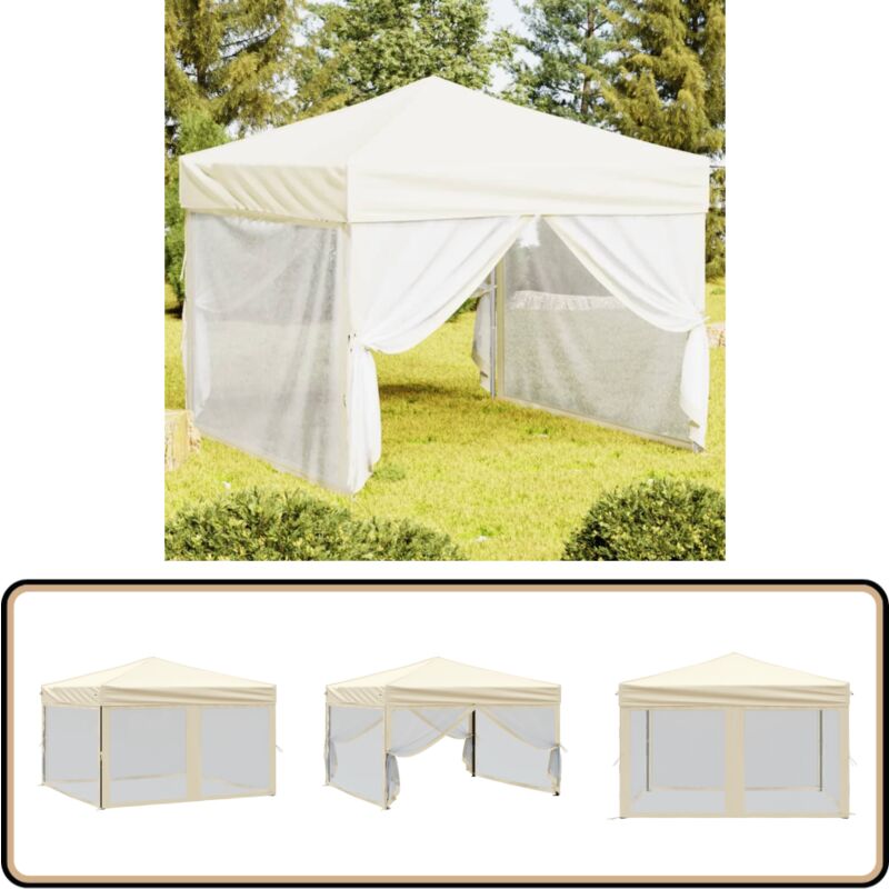 Partyzelt Faltbar mit Seitenwänden Creme 3x3 m - Outdoor-Zelt - Gartenpavillon - Sonnensegel - Partyzelt - Campingzelt