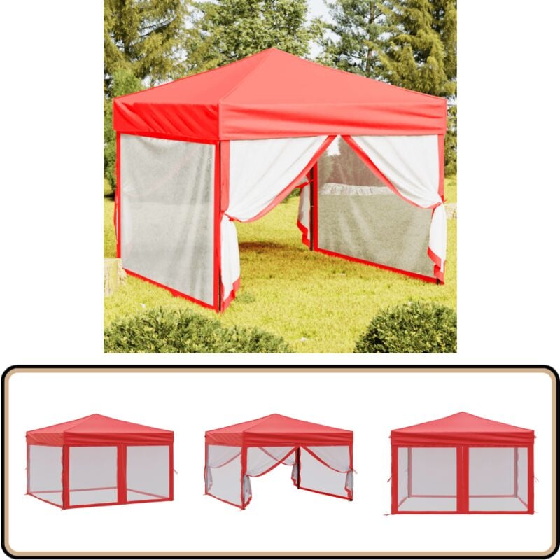 Partyzelt Faltbar mit Seitenwänden Rot 3x3 m - Outdoor-Zelt - Gartenzelt - Partyzelt - Sonnensegel - Grillpartyzelt