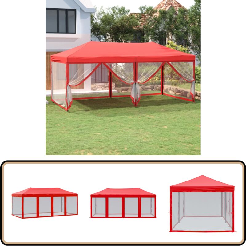 Partyzelt Faltbar mit Seitenwänden Rot 3x6 m - Outdoor Möbel - Gartenzelt - Partyzelt - Sonnenschutz - Pavillon