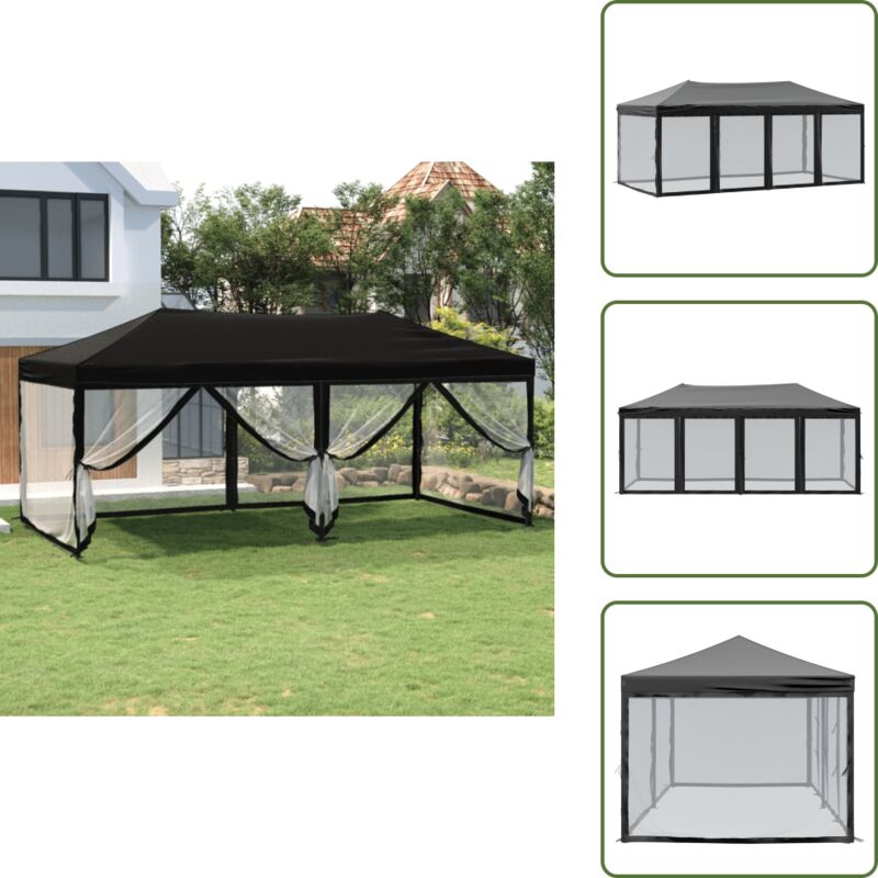Partyzelt Faltbar mit Seitenwänden Schwarz 3x6 m - Outdoor-Zelt - Gartenzelt - Partyzelt - Sonnenschutz - Wasserfeste Zelte