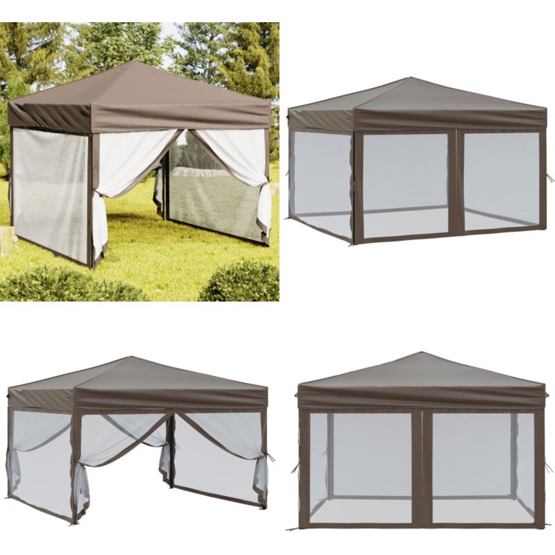 Vidaxl - Partyzelt Faltbar mit Seitenwänden Taupe 3x3 m - Outdoor-Zelt - Partyzelt - Gartenpavillon - Sonnenschutz - UV-Schutz - Home & Living