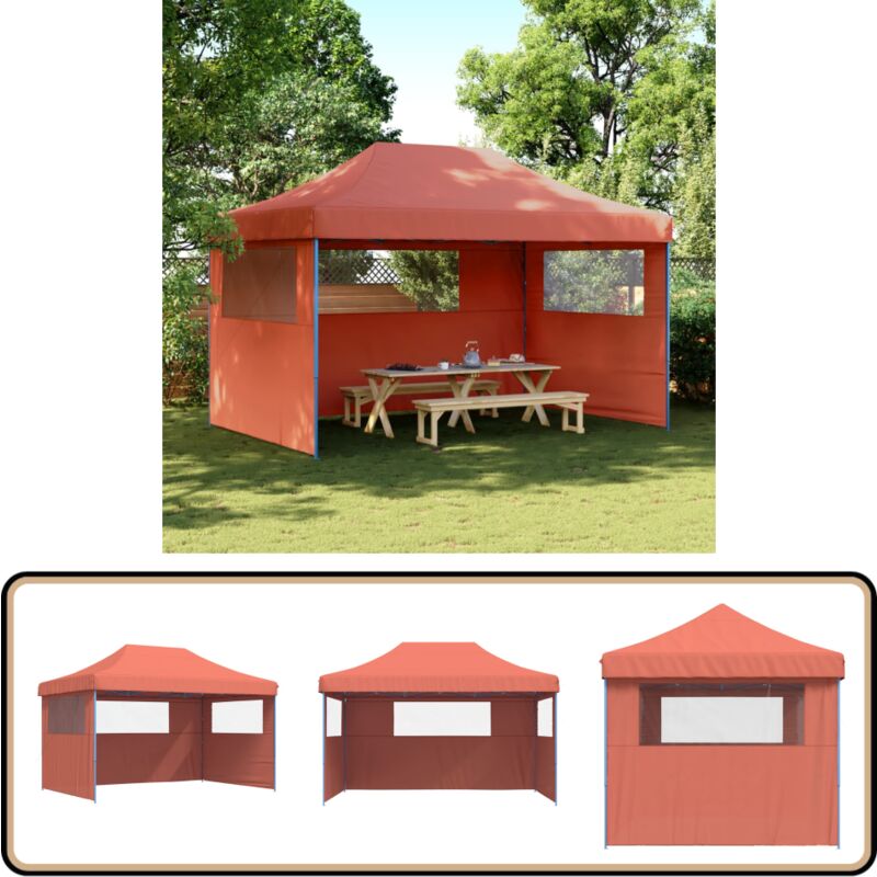 Partyzelt Faltbar Pop-Up mit 3 Seitenteilen Terrakotta - Outdoor-Pavillon - Gartenpavillon - Festzelt - Partyzelt - Markise