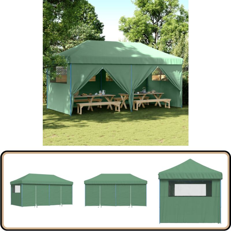 Partyzelt Faltbar Pop-Up mit 4 Seitenteilen Grün - Outdoor-Pavillon - Gartenfestzelt - Markise - Sonnenschutz - Partyzelt Grün