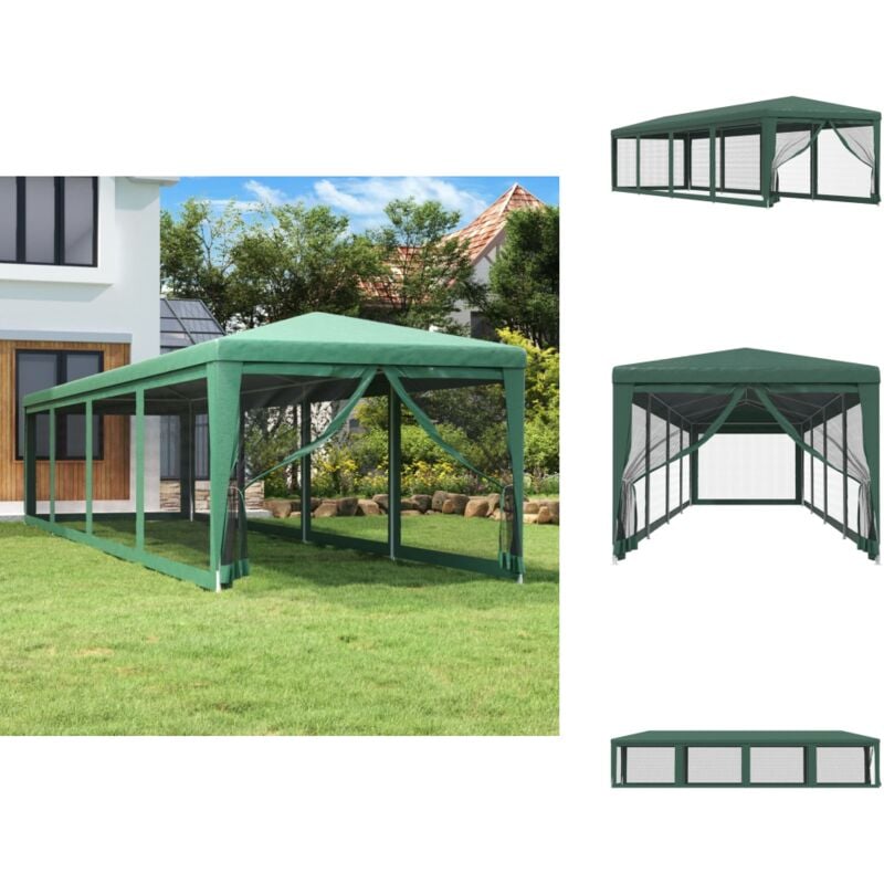 Partyzelt mit 10 Mesh-Seitenwänden Grün 3x12 m hdpe - Outdoorzelt - Gartenpavillon - Festzelt - Partyzelt - Sommergarten