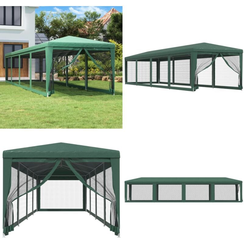 Vidaxl - Partyzelt mit 10 Mesh-Seitenwänden Grün 3x12 m hdpe - Outdoorzelt - Gartenpavillon - Festzelt - Partyzelt - Sommergarten - Home & Living