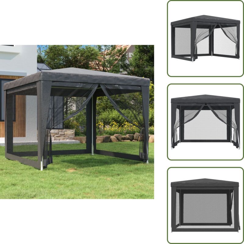 Partyzelt mit 4 Mesh-Seitenwänden Anthrazit 3x3 m hdpe - Outdoor-Zelt - Partyzelt - Gartenpavillon - Festzelt - Sommergarten