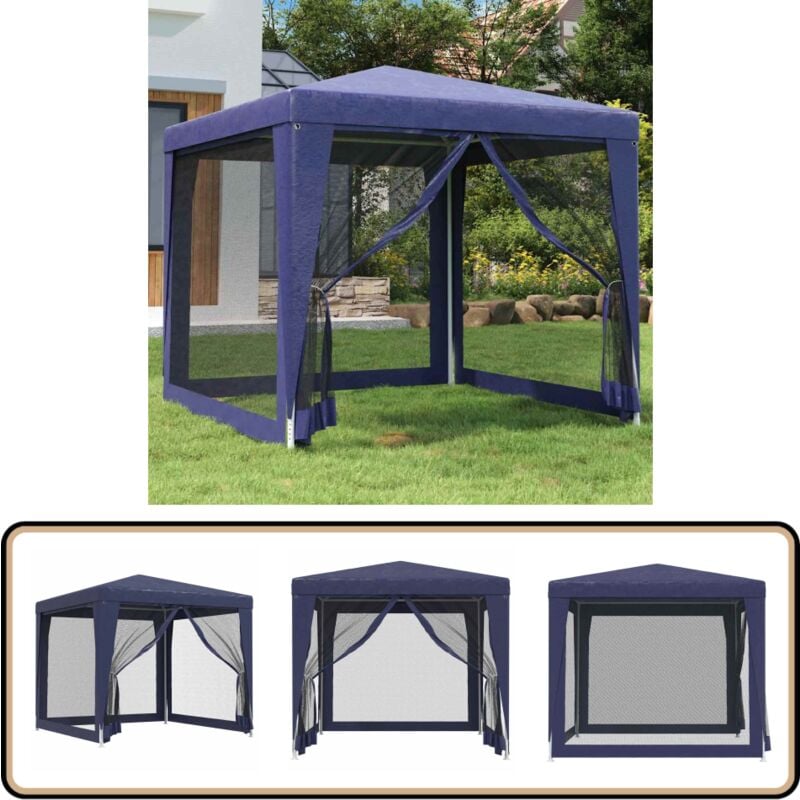 Vidaxl - Partyzelt mit 4 Mesh-Seitenwänden Blau 2,5x2,5 m hdpe - Partyzelt - Outdoorzelt - Gartenpavillon - Festzelt - Sommergarten