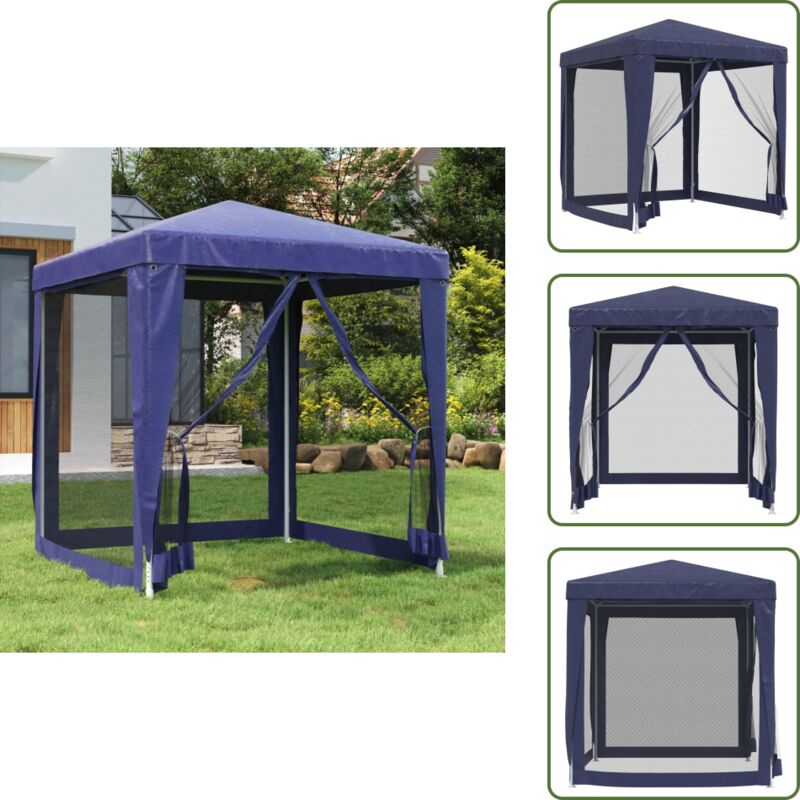 Partyzelt mit 4 Mesh-Seitenwänden Blau 2x2 m hdpe - Outdoorzelt - Gartenpavillon - Partyzelt - Sommergarten - Festzelt