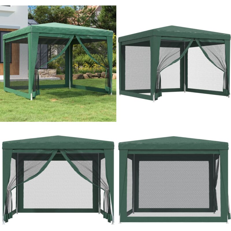 Partyzelt mit 4 Mesh-Seitenwänden Grün 3x3 m HDPE - Partyzelt - Outdoorzelt - Gartenpavillon - Festzelt - Sommergarten - Home & Living