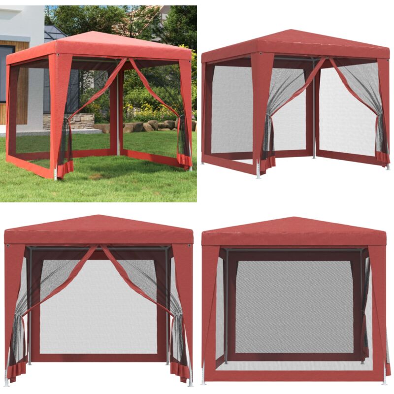 Vidaxl - Partyzelt mit 4 Mesh-Seitenwänden Rot 2,5x2,5 m hdpe - Partyzelt - Outdoorzelt - Gartenpavillon - Festzelt - Sommergarten - Home & Living
