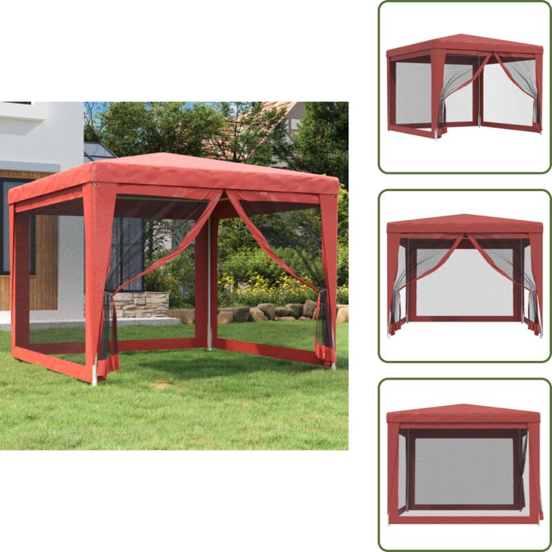 Partyzelt mit 4 Mesh-Seitenwänden Rot 3x3 m hdpe - Partyzelt - Outdoorzelt - Gartenpavillon - Festzelt - Sommergarten