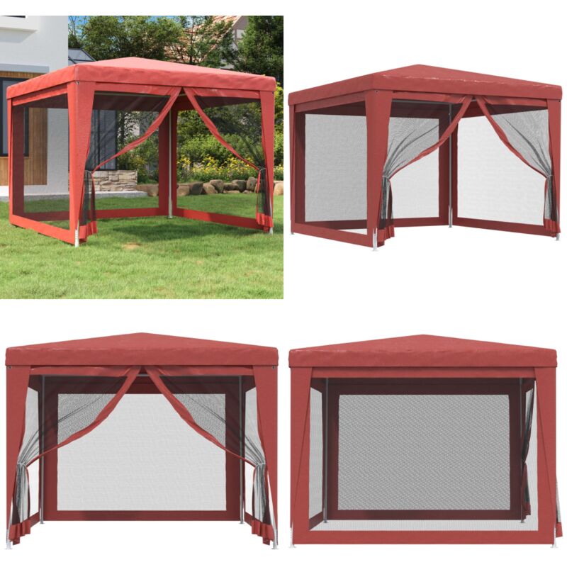 Vidaxl - Partyzelt mit 4 Mesh-Seitenwänden Rot 3x3 m hdpe - Partyzelt - Outdoorzelt - Gartenpavillon - Festzelt - Sommergarten - Home & Living