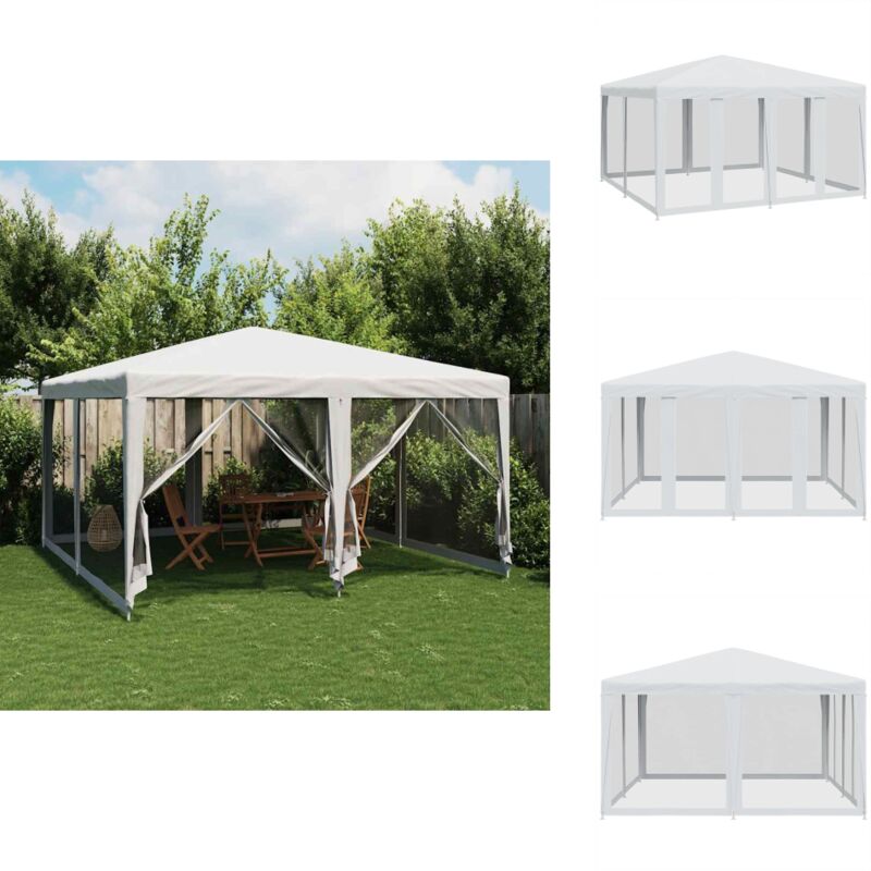 Partyzelt mit 8 Mesh-Seitenteilen Weiß 4x4 m HDPE - Partyzelt - Partyzelte - Faltzelt - Zelt