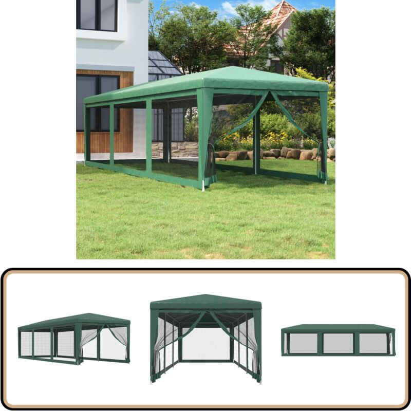 Partyzelt mit 8 Mesh-Seitenwänden Grün 3x9 m hdpe - Partyzelt - Outdoorzelt - Gartenpavillon - Festzelt - Sommergarten