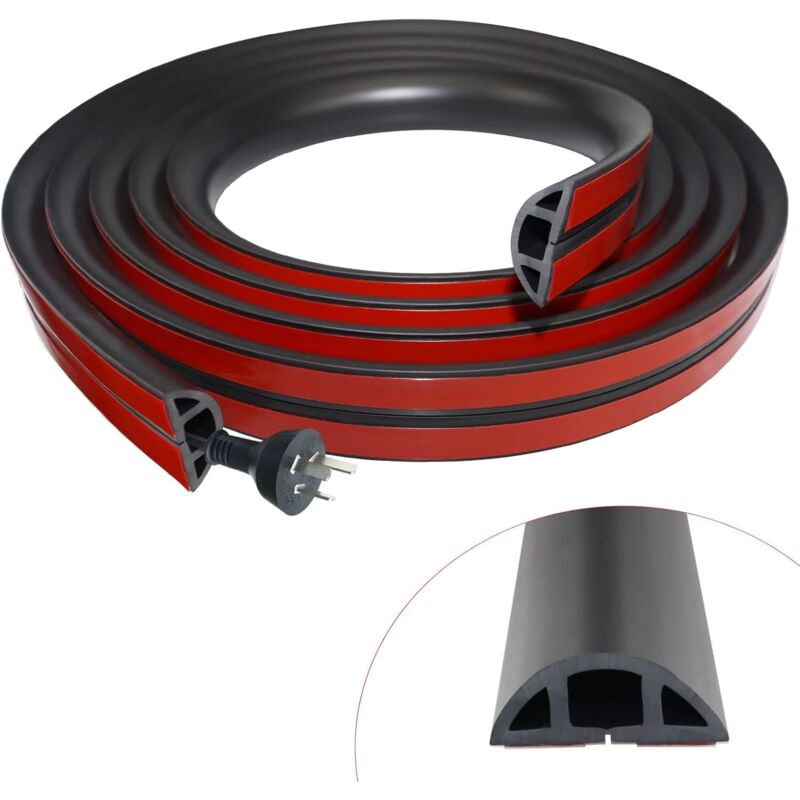Ineasicer 3 m selbstklebender Kabelmanagementkanal für den Boden, PVC-Kabelmanagement, flexibles Kabelmanagement für den Boden, Kabelschutz für Büro,