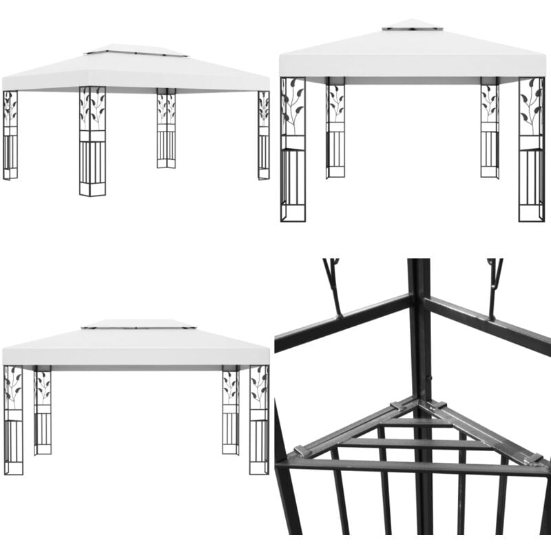 Pavillon mit Doppeldach 3x4 m Weiß - Pavillon - Gartenpavillon - Markise - Sommergarten - Grillparty - Home & Living