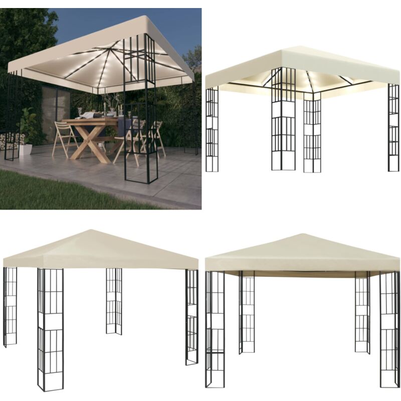 Vidaxl - Pavillon mit LED-Lichterkette 3x3 m Cremeweiß - Pavillon - Gartenpavillon - Sonnensegel - Outdoor Möbel - Gartendekoration - Home & Living