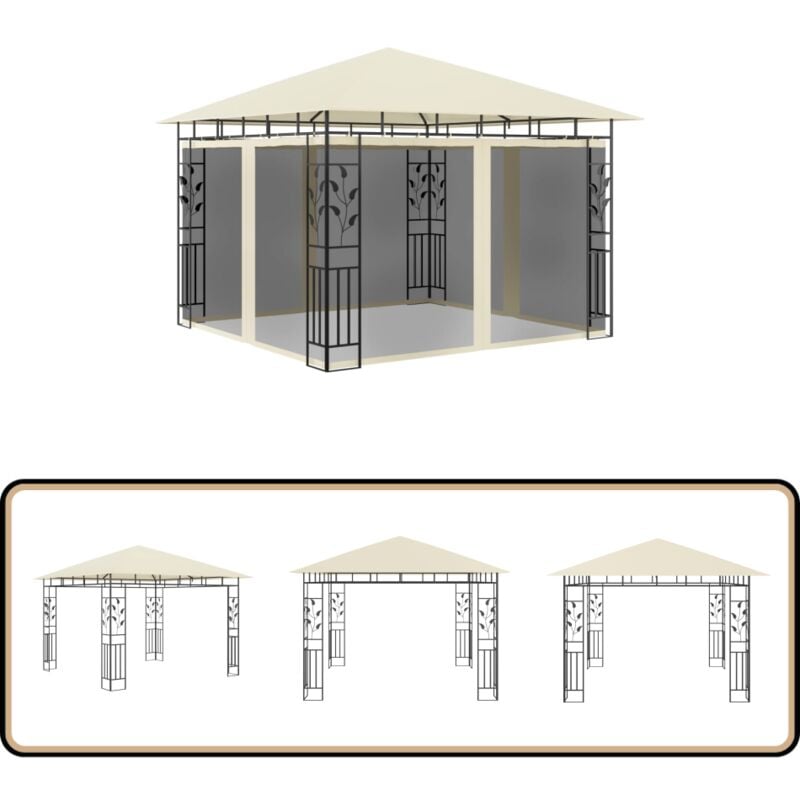 Pavillon mit Moskitonetz 3x3x2,73 m Creme 180 g/m² - Pavillon - Gartenzelt - Sonnenschutz - Outdoor Möbel - Sommergarten